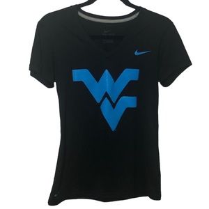 NIKE | WVU West Virginia University Logo T-Shirt Short Sleeve V Neck Black Blue